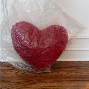 Red Fuzzy Heart-Shaped Pillow NIB